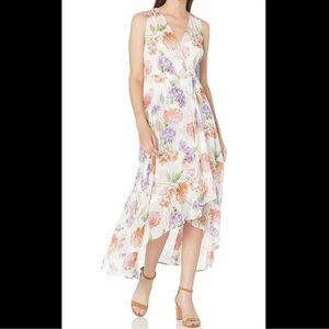 Calvin Klein floral white Hydrangea High-Low wedding guest dinner Maxi Dress 6